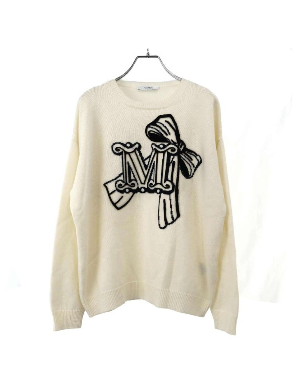 Max Mara Maxmara Macsmart Rough Locky Logo Lukashmiya Knit Sweater White